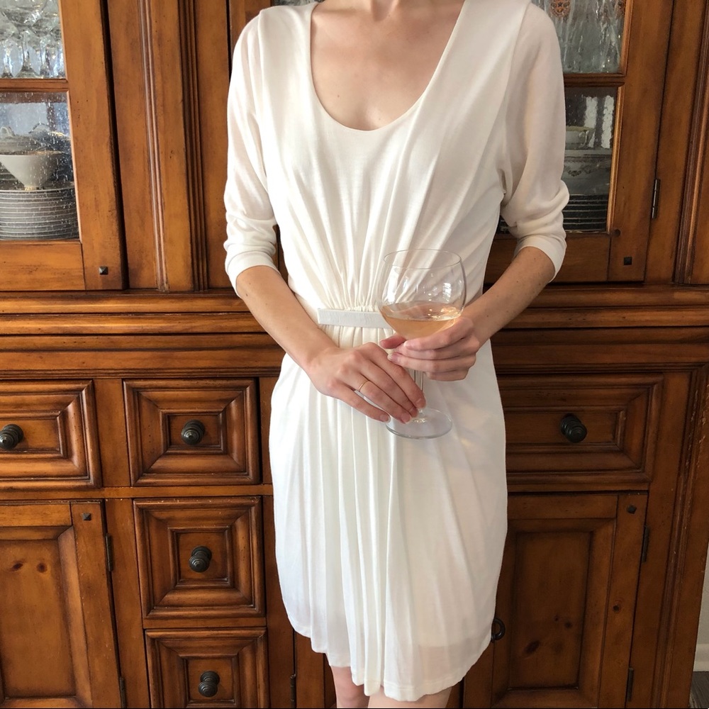 Armani Exchange Cream Scoop-Neck Pleated Waist Dress